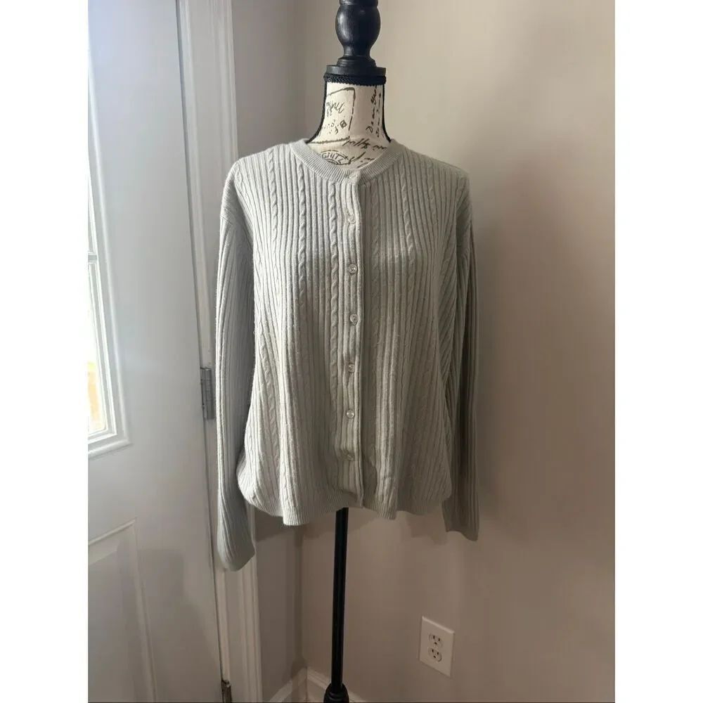 Vintage Casual Corner Annex Women's Ribbed Button Front Cardigan Gray Size Large